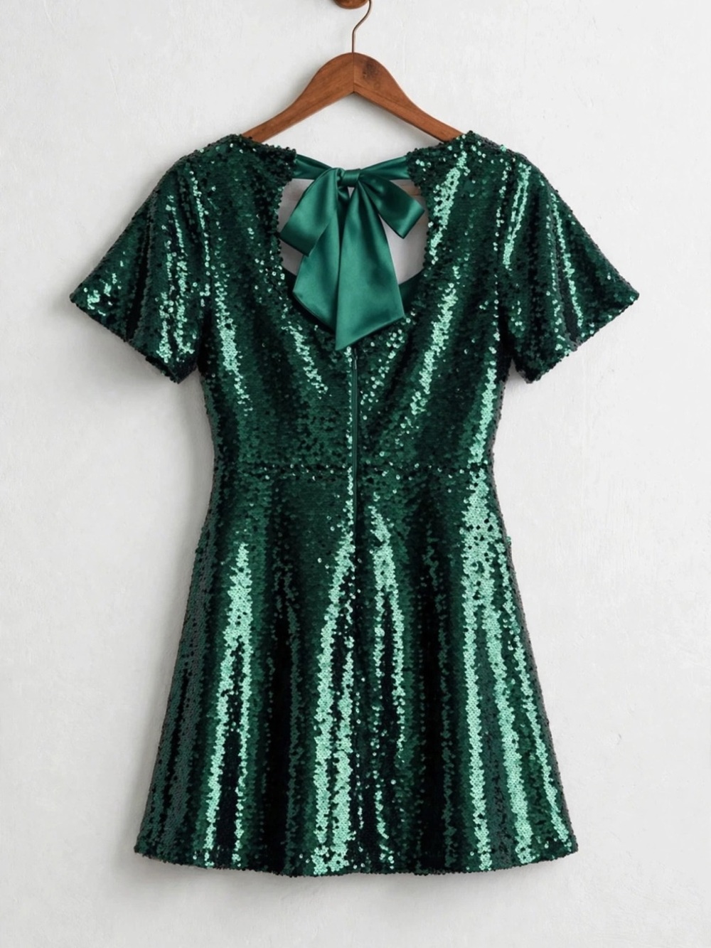 Francesca’s Sequin Mini Dress Homecoming Party Emerald Green Bow Size XL - Picture 4 of 6